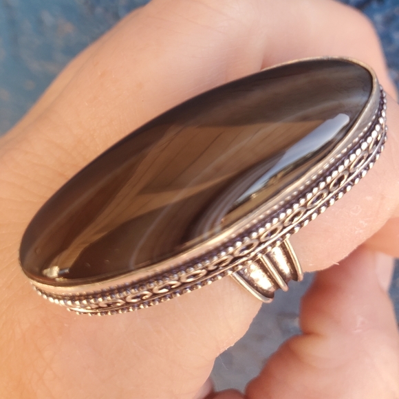 New Oversized Botswana Agate 925 Silver Statement Ring. - Picture 7 of 16
